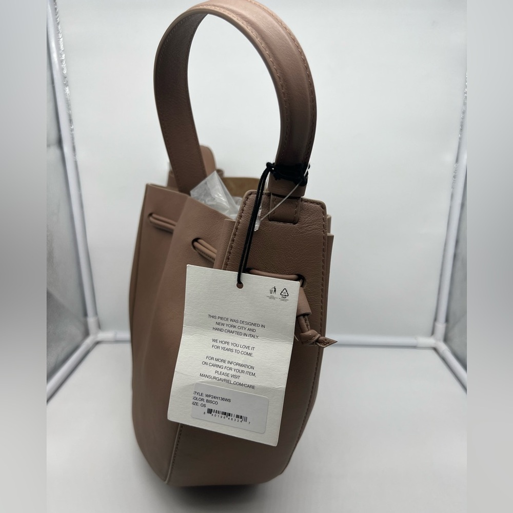 NWT MANSUR GAVRIEL Flores Biscotto Nude Leather Double Drawstring Shoulder Bag - Picture 9 of 16